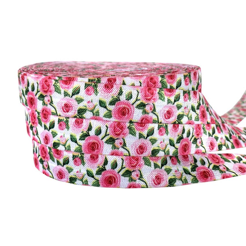 5 yards 16mm søte blomster bladfold over elastiske bånd baby pannebånd jenter hårbånd hår tilbehør håndverksutstyr