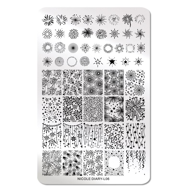 Nicole Dagboek Rechthoek Nail Art Stempelen Platen Rvs Overdruk Feestelijke Diy Poolse Nail Stempel Stencil