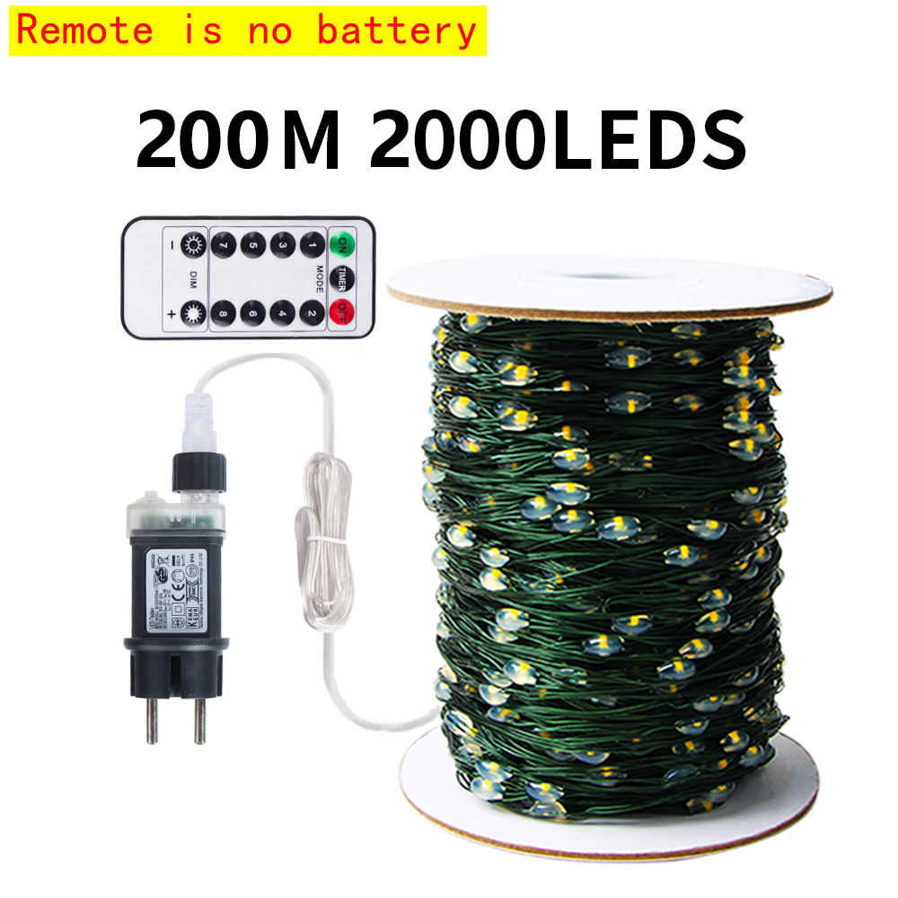 10-200M LED String Lights Fairy Green Wire Outdoor Christmas Light Tree Garland For Year Street Home Party Wedding Decor: Yellow / 11-15W / X