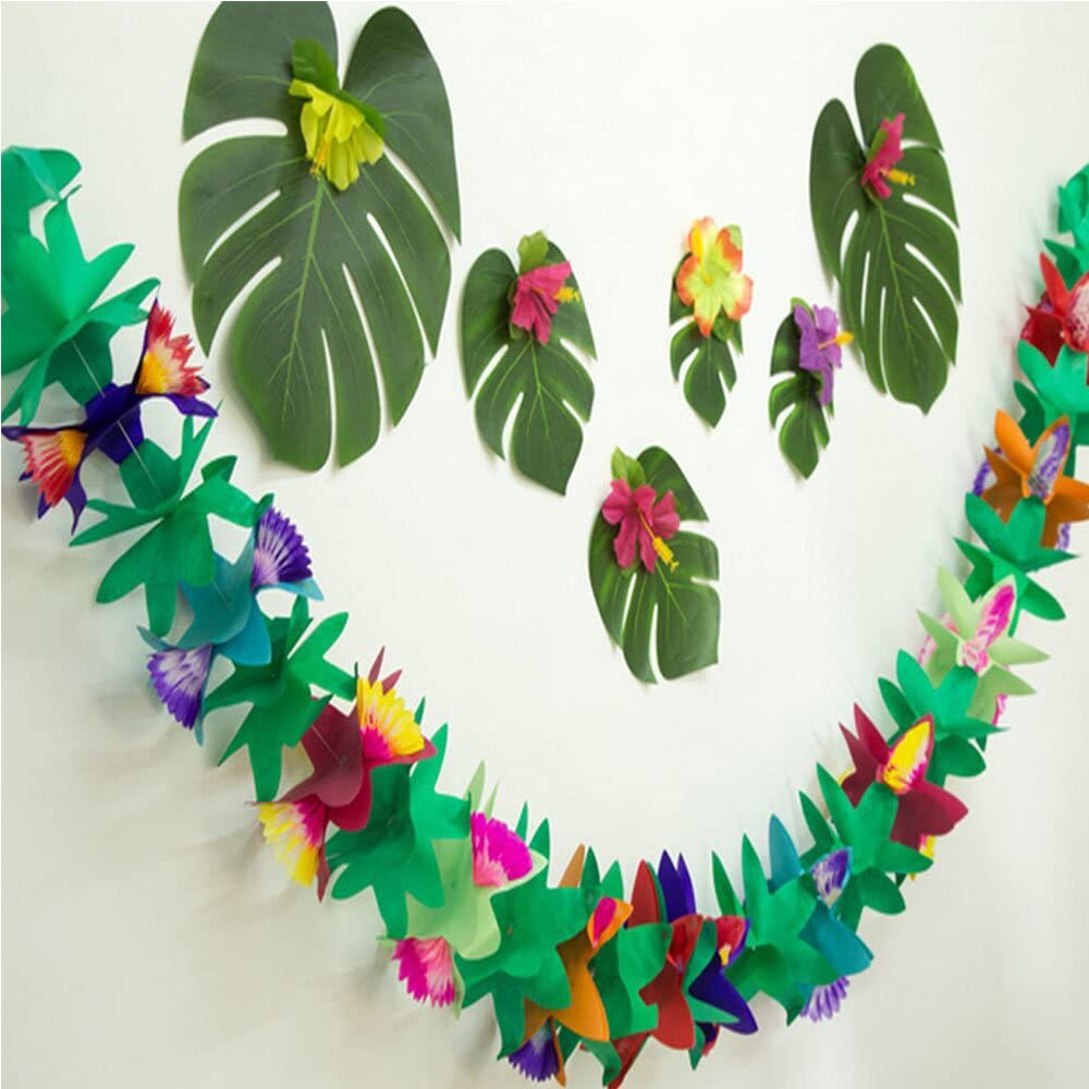 Hawaiian Tropical Paper Flower Garland Beach Luau Party Hanging Decoration Wedding Decor Aloha Hawaii Tropical Flamingo Banner