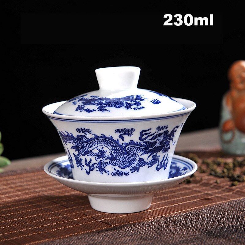 Ensemble de thé chinois Gaiwan bleu et blanc porcelaine Kung Fu ensemble de thé soupière en céramique bol à thé santé tasse à thé et soucoupe Master tasses: A1