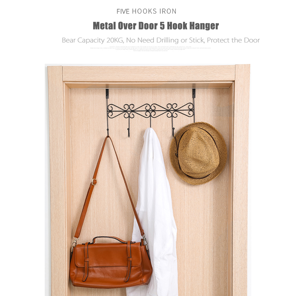 Over Door Hanger Rack 5 Hooks Decorative Ognazier Hook rack Stylish Retro Over Door Hanger for Home Office Use