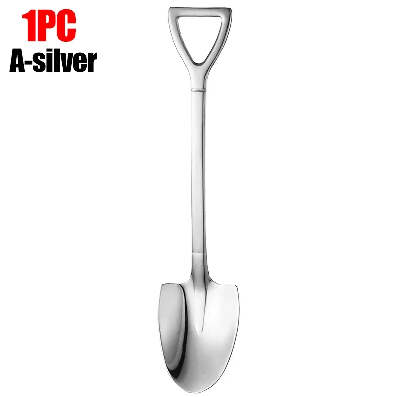 1/8pcs Shovel Spoons Coffee Stirring Spoon Stainless Steel Ice Cream Dessert Watermelon Scoops Kitchen Tableware Set: Light Grey