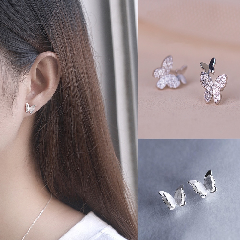 Vlinder Kleine Stud Oorbellen Mooie Micro Verharde Zirconia Shining Tiny Frosted Oor Accessoires Voor Meisjes Eenvoudige Sieraden