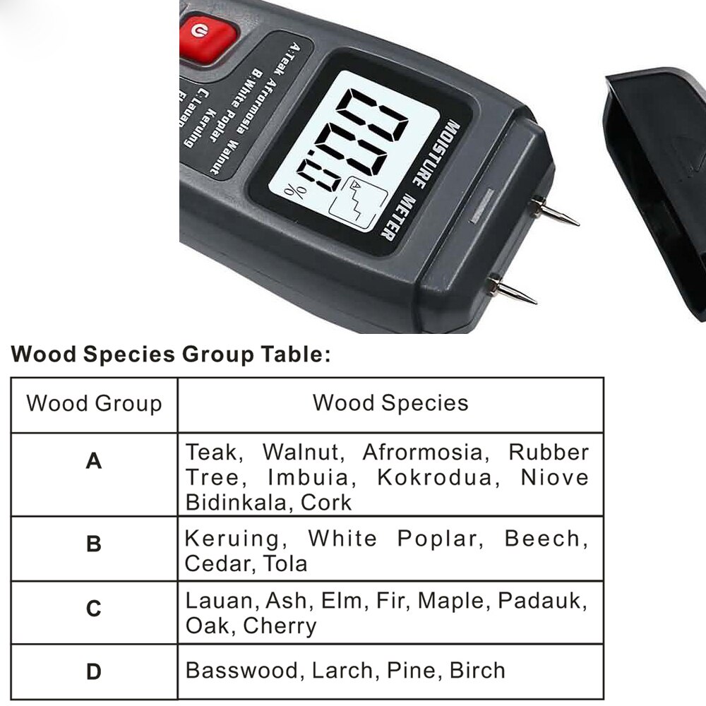 Medidor de humedad de madera MT10, higrómetro, Detector de humedad de madera, probador Digital de densidad de árboles gris EMT01