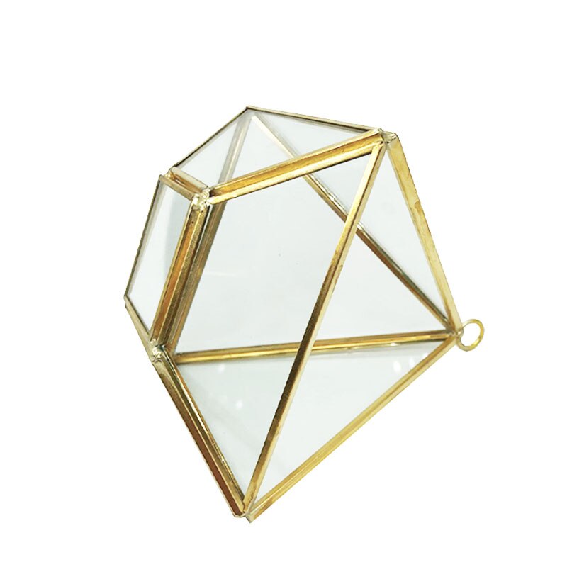 diamond shape storage box Phnom Penh geometric glass flower room cosmetics jewelry box glass + brass crafts ornaments