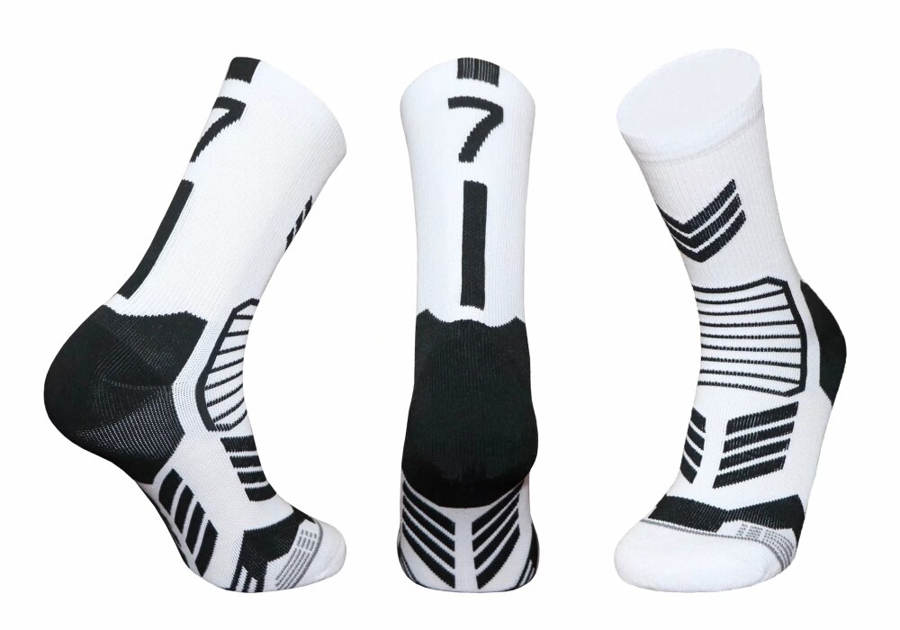 Freies kollokation 0-9 anzahl Basketball Socken Dicke Sport Radfahren Socken Nicht-rutsch Langlebig Skateboard Handtuch Boden Socken: 7 white 1pcs