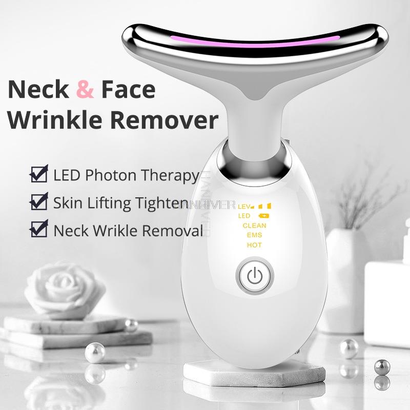 EMS Thermal Neck Lifting and Tighten Massager Electric Micro-current Wrinkle Remover LED Photon Face Beauty Device for Woman