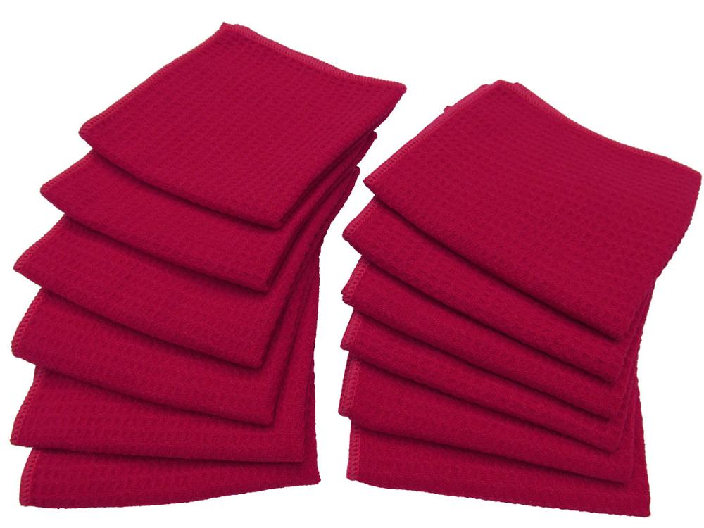 10pcs 11Inx12In Microfiber Kitchen Waffle Weave Dish Cloths Bulk Rags Dish Cleaning Cloths Scrubbing Wash Cloths Sets White: red