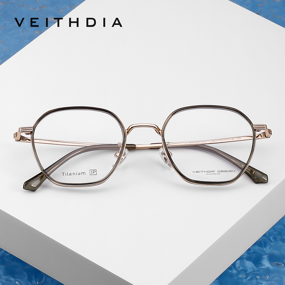 Veithdia-briller optiske titanbriller med +tr90 innfatninger, tilpassbare styrkeglass, menn og kvinner, nærsynthet, databriller med  v5037 innfatninger
