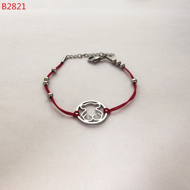 Women Men Punk Silver Color Rose Gold Titanium Steel Weave Bear Hollow Star Chain Leather Bracelets Pulseras Jewelry: 11