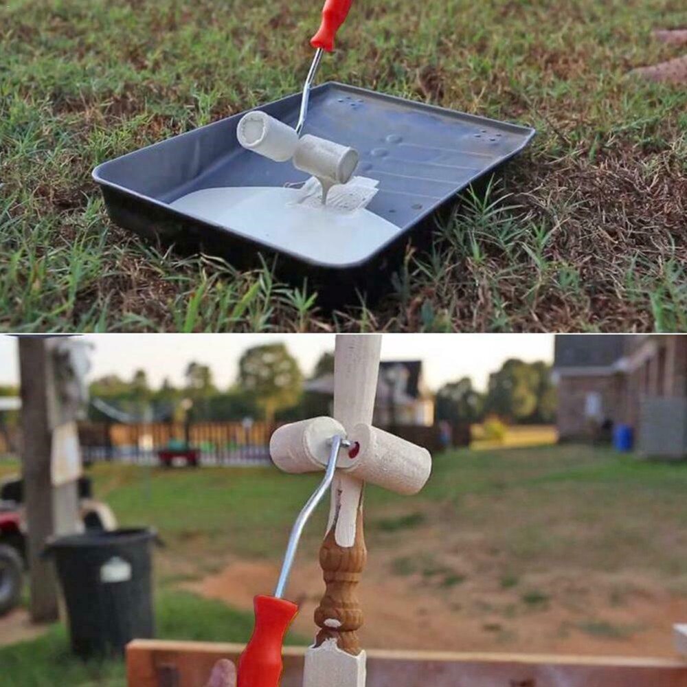 Portable Double Head Paint Roller Brush Handle Flocked Edge Wall Painting Tool