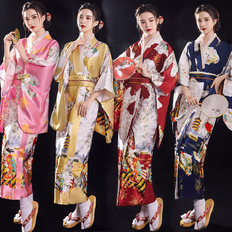 Japanse Traditionele Kimono Voor Vrouwen Herfst Winter Lange Mouw Losse Afdrukken Pyjama Dames Stage Performance Cosplay Kostuum