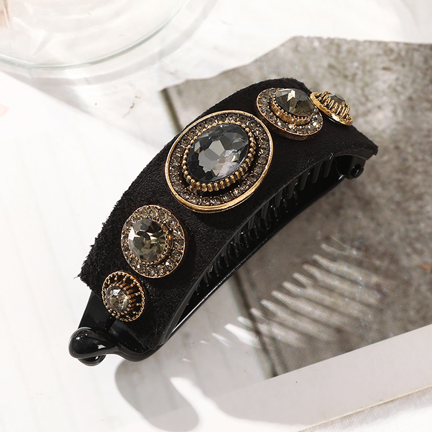 Retro Rhinestone Flocking Hair Clip Women's Back Of The Head Duckbill Clip Accessory Headband Hair Clip Hair Accessories: Lavender