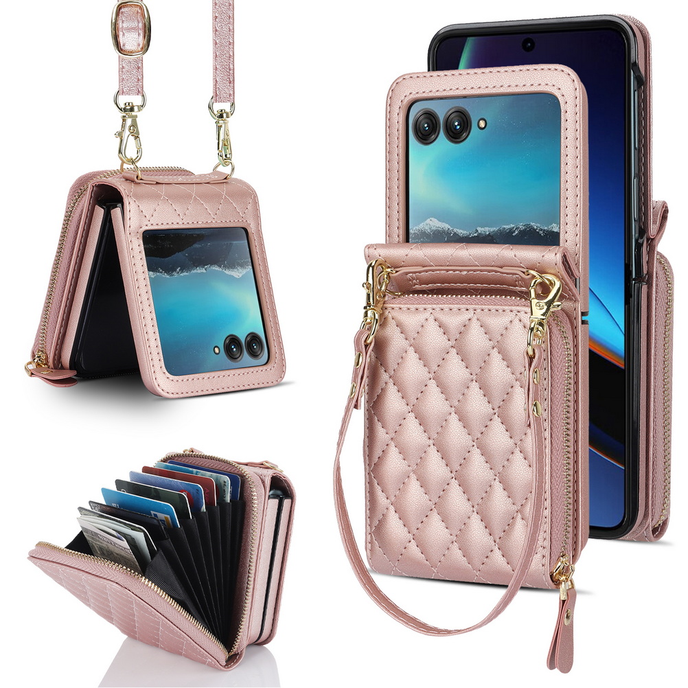 Opvouwbare portemonnee met meerdere vakken en diagonale draagriem voor motorola razr 60 ultra, razr 60 , 50 ultra 40 moto razr hoesje: Roze / Motorola razr 2025