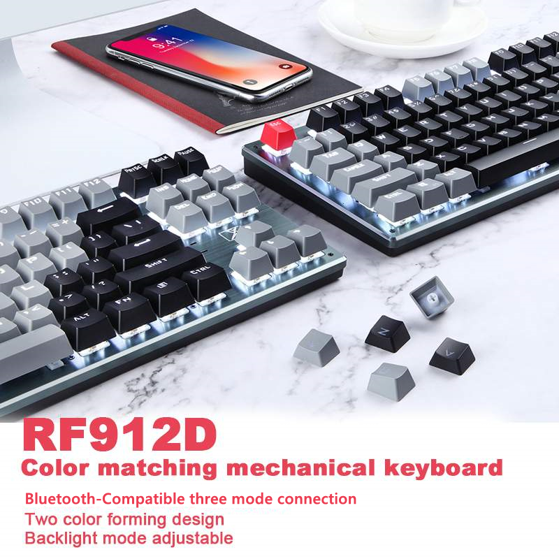 87 Keys Mechanical Keyboard Backlit Wireless Bluetooth-Compatible Rechargeable Gaming Keyboard for Laptop Tablet RF912D