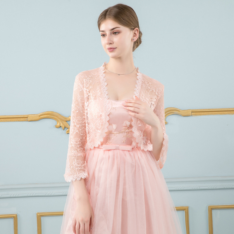Schwarz Rosa Spitze Bolero Femme Mariage Appliqued Hochzeit Mantel Jacke Braut oben Abend Jacke Für Frauen: Rosa