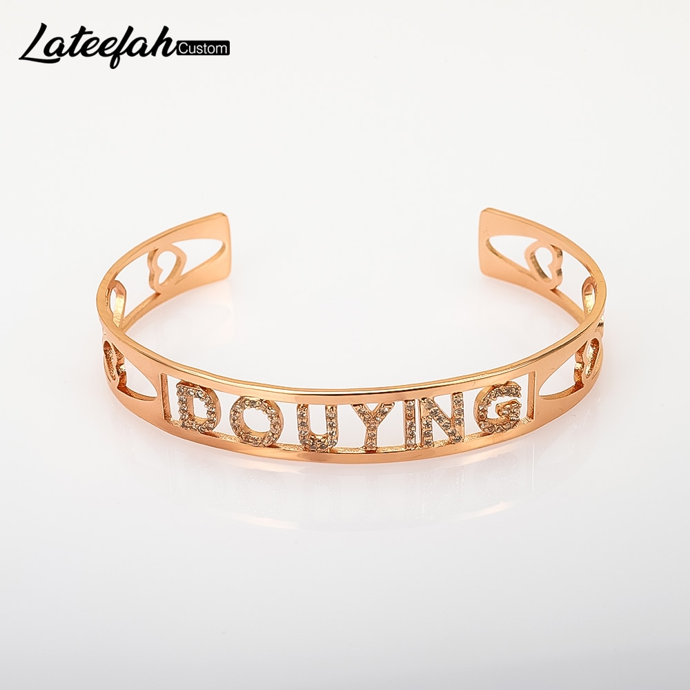 Lateefah Nach Name ID Bar Armband Gold Cubic Zirconl Initial Charme Armbänder Für Frauen Personalisieren Schmuck Besten Freunde
