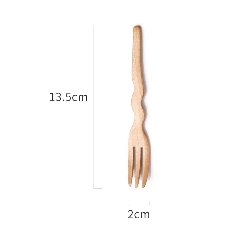 Natural Wood Spoon Fork Kitchen Cooking Dining Soup Tea Honey Coffee Utensil Tools Soup-Teaspoon Tableware: Fork-1