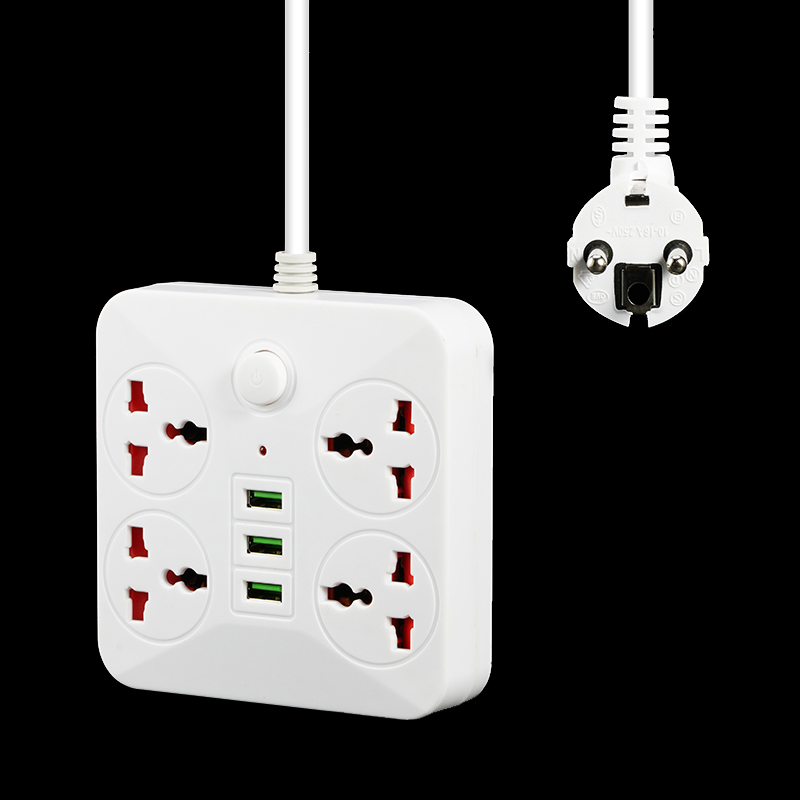 Smart Usb Power Strip Socket Eu Plug Adapter 4 Outlet 3 Port Usb Charger Stopcontact-2 M Power cord Wall Charger Adapter