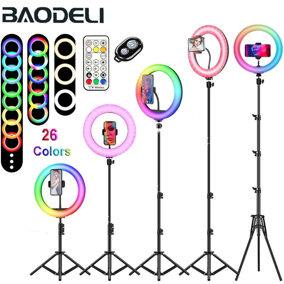 10in Rgb Led Kleur Selfie Ring Licht Fotografie Ringlicht Telefoon Standhouder Cirkel Lamp Trepied Statief Vullen Licht Makeup