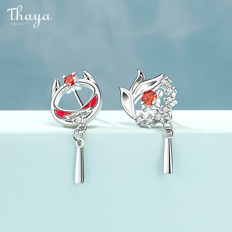 Thaya Authentische S925 Sterling Silber Ohrring Tropfen Roten Öl Löwe Ohrring Baumeln Ebene Stil Für Frauen Silber Ohr Edlen Schmuck