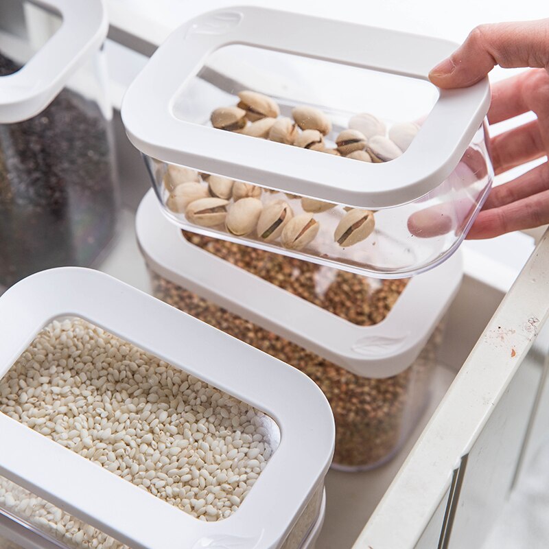 Plastic airtight jar kitchen storage box white lid food jar fresh-keeping transparent container sticker kitchen storage