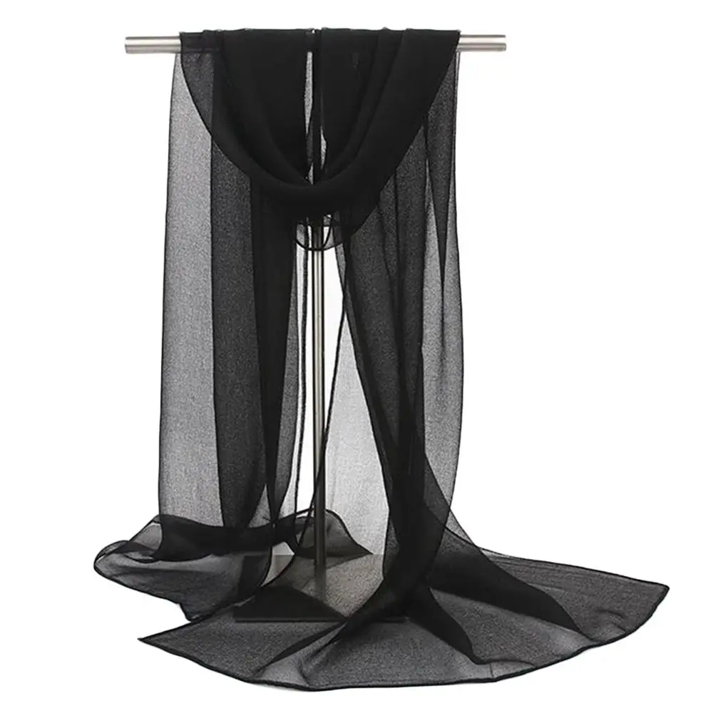 Lenço de chiffon para mulheres, elegante xale longo, cor sólida, chiffon, hijab, verão, proteção solar, lenços de praia: Dourado