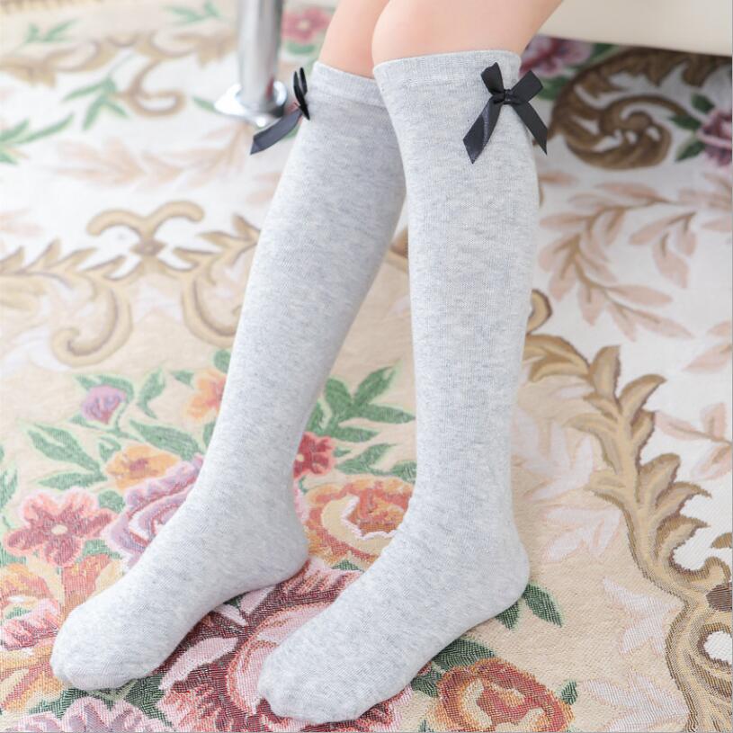 Ragazza Arco Calzini e Calzettoni 2-12 Anni di Età Cotone di Nuova Estate Versione Coreana Lungo Tubo Della Principessa dei bambini Al Ginocchio Calzini e Calzettoni bambini Danza Calzini e Calzettoni: Gray Socks