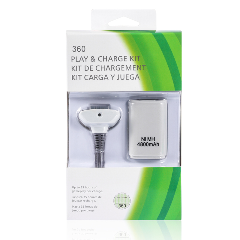 1 set 2 in 1 batteria ricaricabile per gamepad 4800mAh con cavo di ricarica per batteria controller wireless Xbox 360: Viola