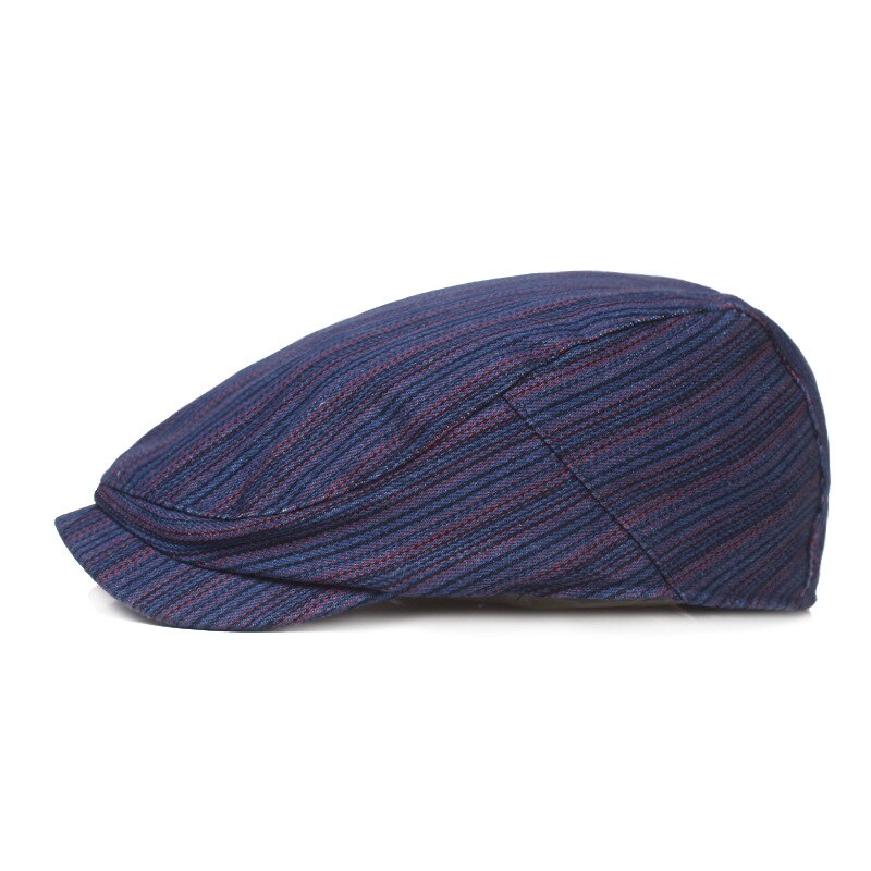 Chapeau en bec de canard respirant pour homme et femme, bérets à rayures bleues, casquette plate en coton, été automne, BLM319