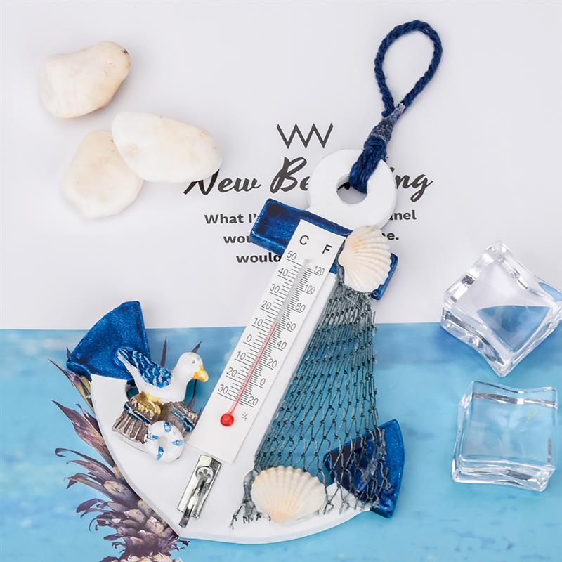 Vintage tre anker termometer kunst håndverk skall strand nautisk vegg hengende krok hjem hage tre håndverk dekorasjon