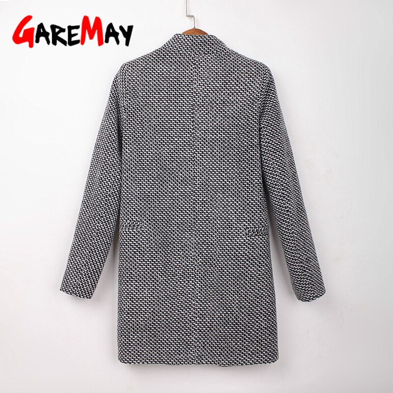 Trench-Coat pied-de-poule pour Femme, manteau pour Femme, col rabattu, Trench-Coat gris, printemps-automne, hiver