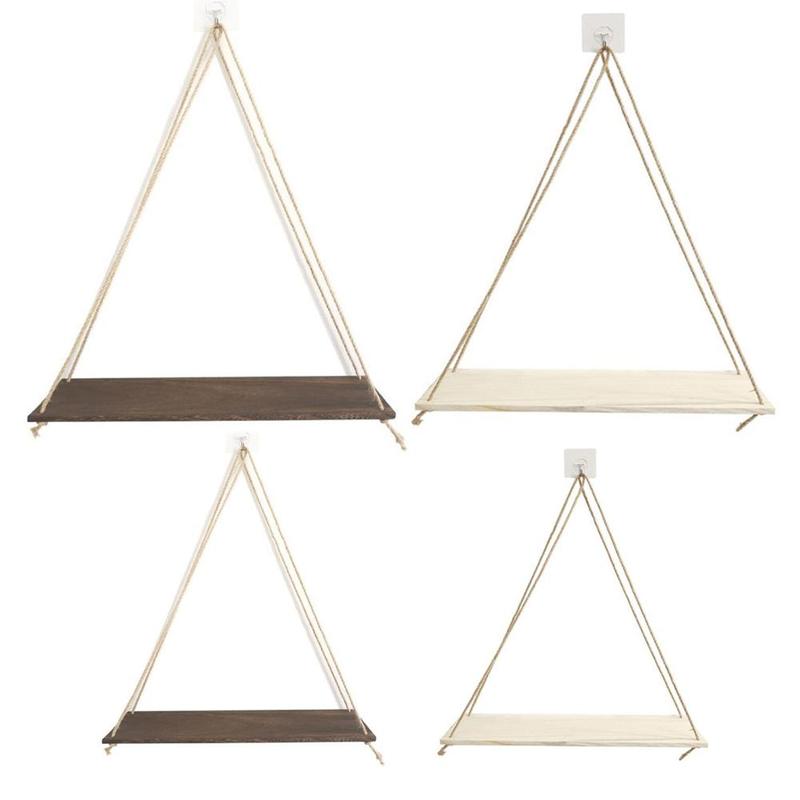 Flower Pot Sling Hanging Hook Wall Plank Ornaments Hanging Basket wooden Storage Stand Nordic Wall Swing Shelf Wood