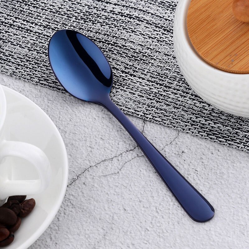 5 Pcs/Set Coffee Spoon Gold Spoon Gold Dinnerware Set Stainless Steel Coffee Spoon Dessert Tableware Kitchen Dinnerware Set: Blue-5pcs