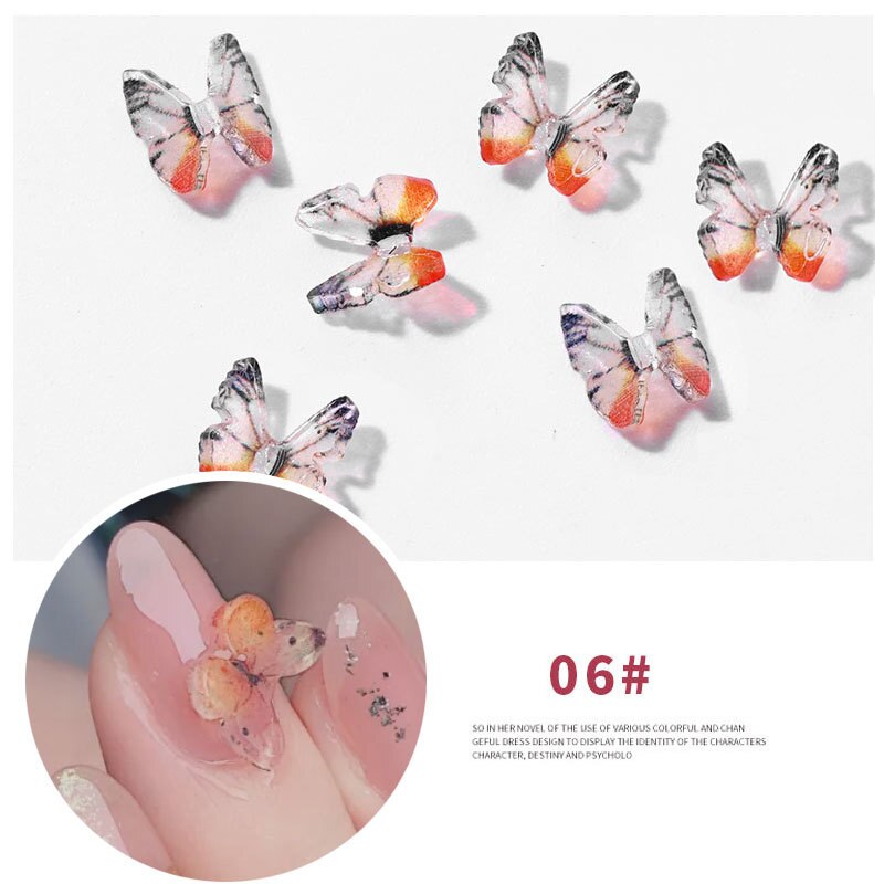 2 pcs/set 15Styles 3D Resin Butterfly Nail Art Decorations Manual Stereo Mini Manicure Butterfly DIY Rhinestones Manicure: 06