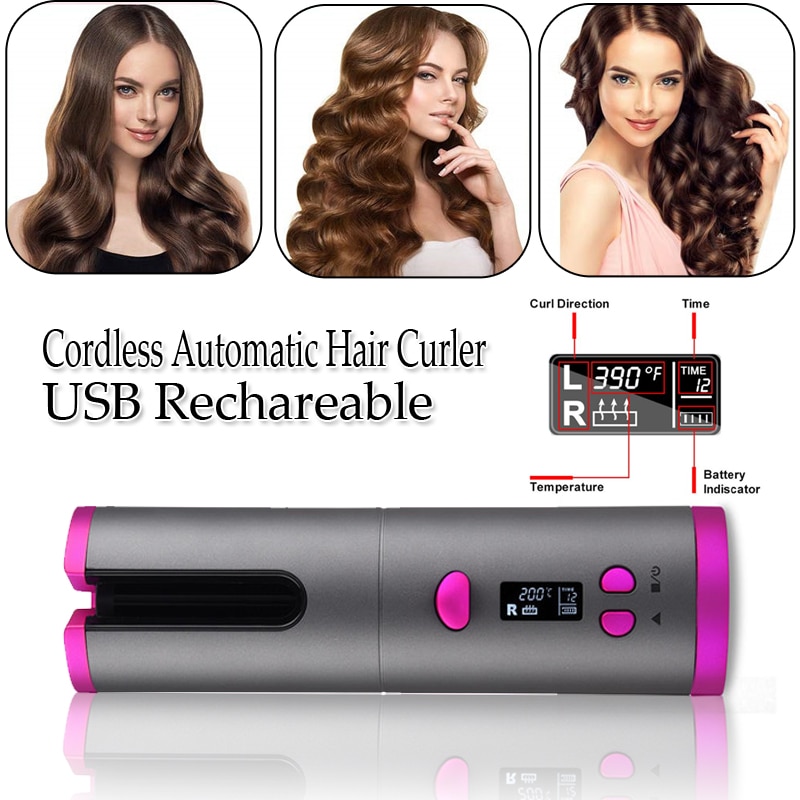 Rizador de pelo inalámbrico de cerámica automático, ondulador de pelo inalámbrico con USB, para playa