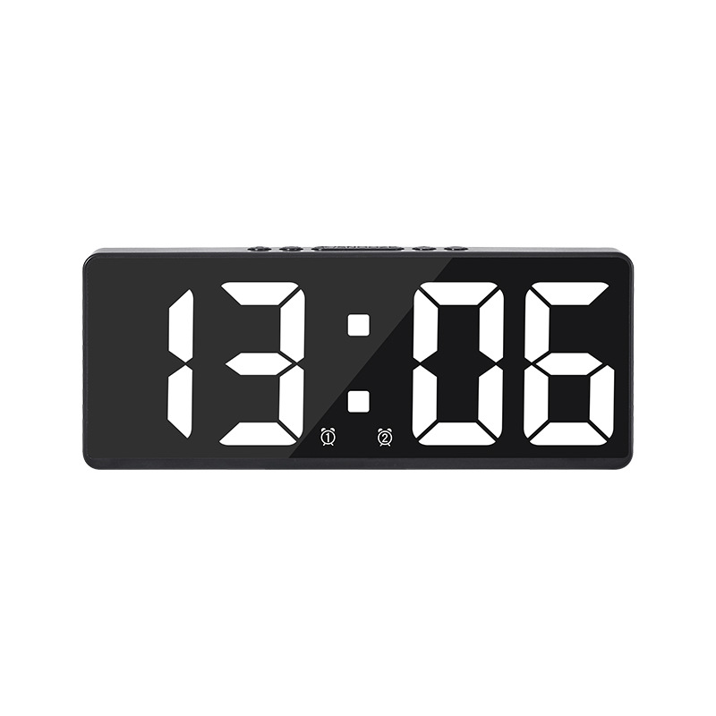 Spraakbesturing Digitale wekker Temperatuur Snooze Nachtmodus Desktop Tafelklok 12/24H Anti-storen Functie LED Klokken Horloge: Black