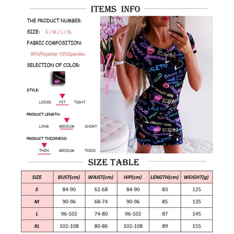 Vrouwen Zomer Doodle Lange Tops Blouse Dames Korte Mouw Bodycon T-shirt Jurk
