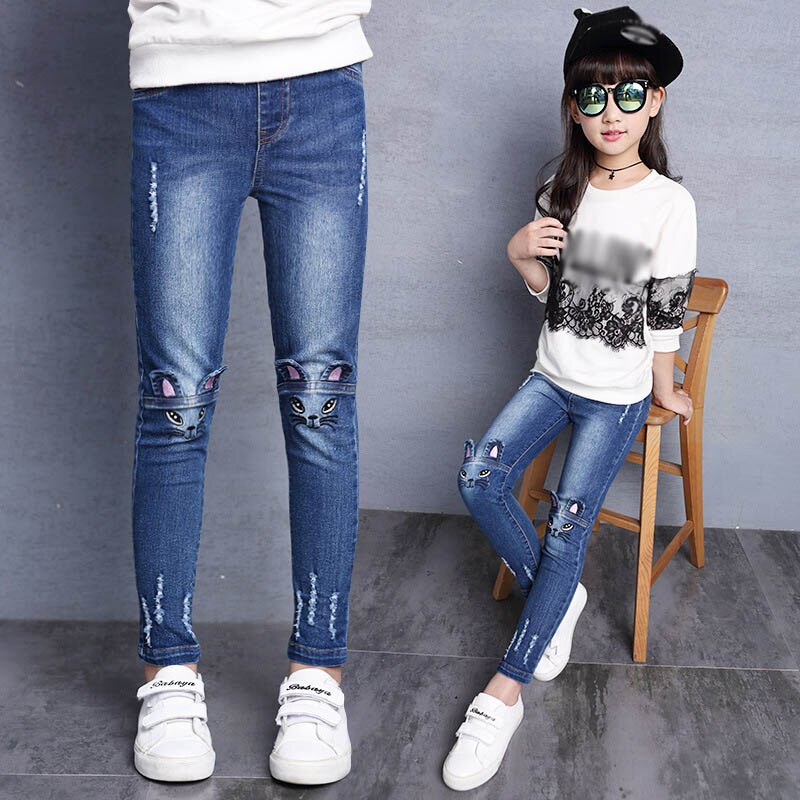Pantalones vaqueros para niña casual con perlas Hole Bell-bottomed, pantalones vaqueros para niñas, pantalones de Jean para niños TCX13