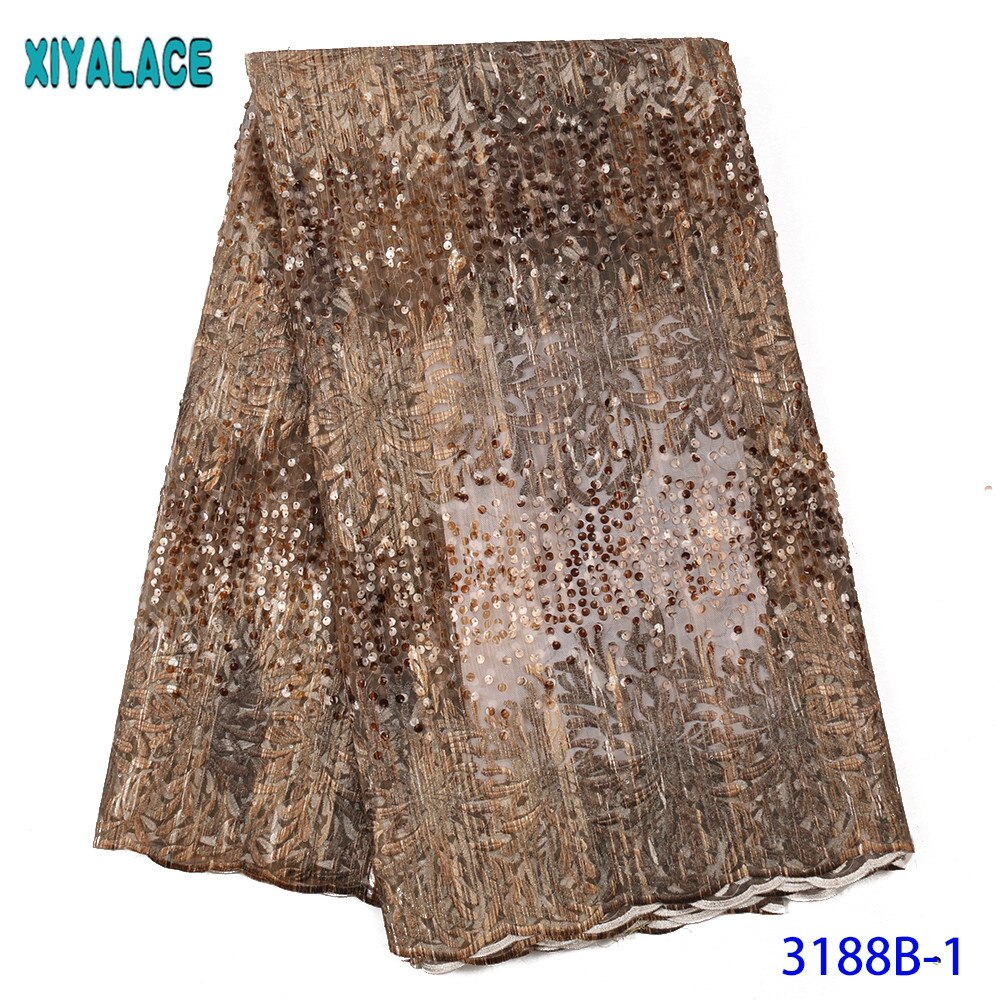 Nigeriaanse Kant Stof Tule Kant Afrikaanse Stof Kant Geborduurde Veters Met Pailletten KS3188B