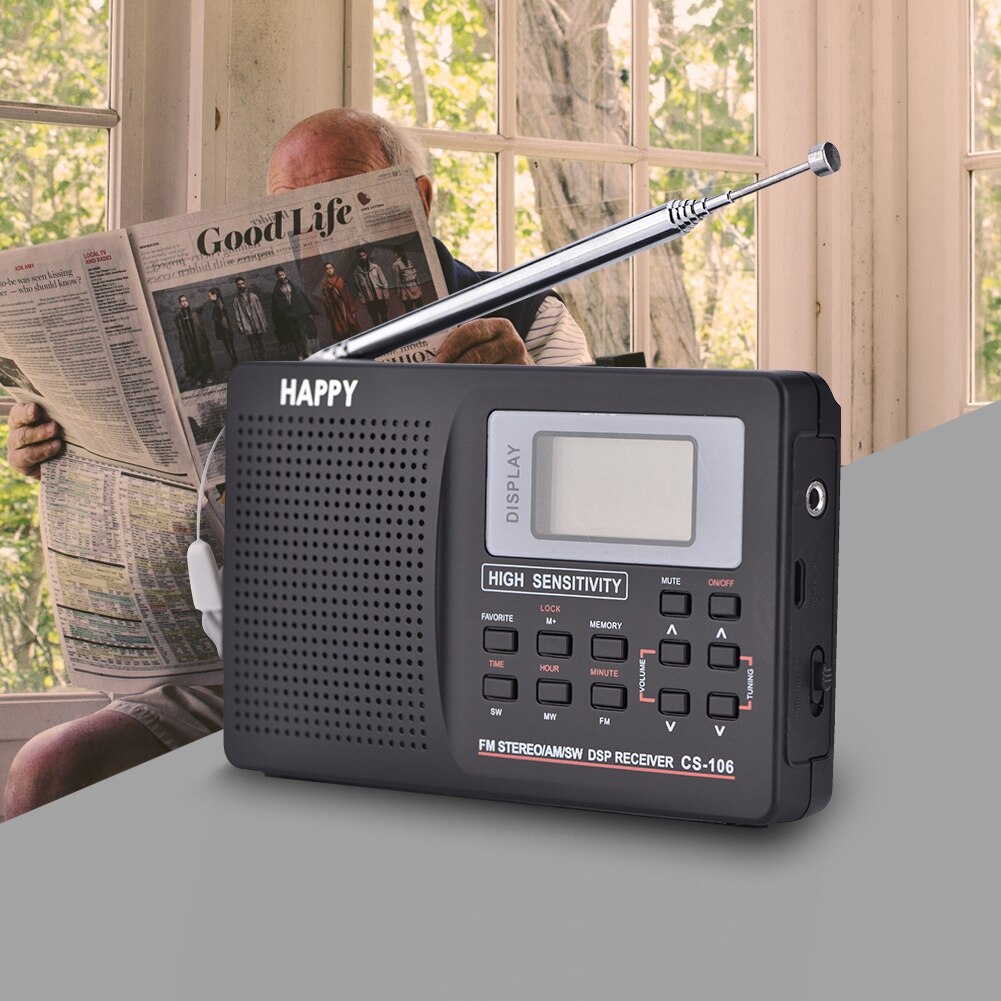 Portable Mini Digital Radio FM/AM/SW/LW/TV Sound Full Frequency Receiver Receiving Radio with Earphones