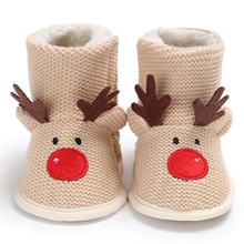 Winter Male baby 0-1 Christmas plus velvet warm soft bottom non-slip baby toddler shoes