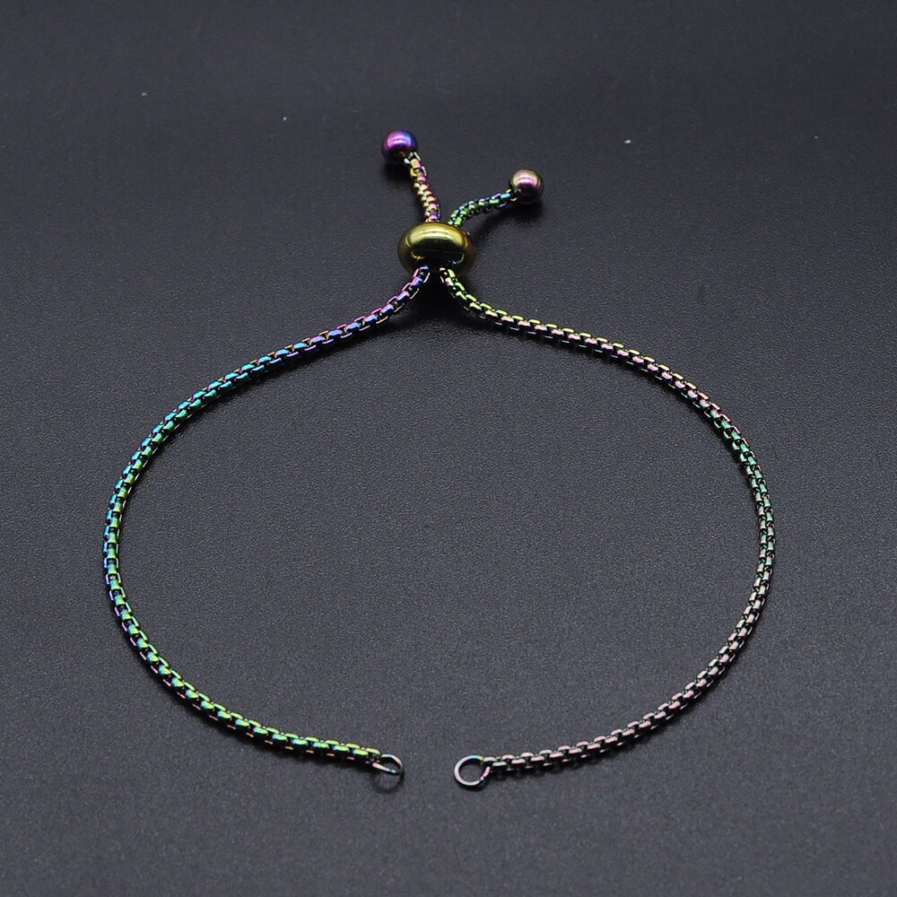 5 uds. De acero inoxidable DIY caja redonda cadena para mujeres pulsera joyería de DIY cadena al por mayor aceptar pedidos OEM: Rainbow