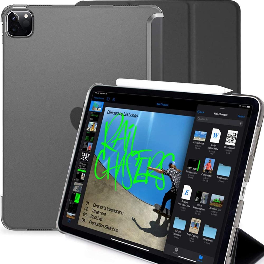 KHOMO Funda iPad Pro 11 ) 2nda Generación Smart Cover Delantero y Caracasa Trasera Semi Transparente Negro
