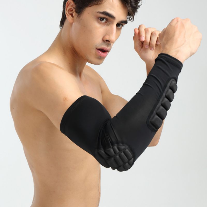 Arm Warmers Sport Basketball Sleeves Honeycomb Anti-collision Non-slip Compression Elbow Pads Protector Armband Safety Band: Black / M