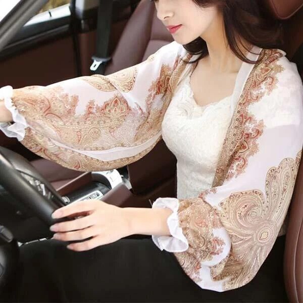 Ultralight Ademend Sunproof Mouw Shawl Geplooide Zomer Vrouwelijke Sjaals Effen Ruches Strand Chiffon Sjaal Voor Vrouwen