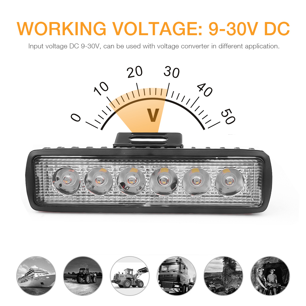 Single row led light bar 12v 18w work light atv offroad led bar lights for trucks traktor auto pære spot metal beslag