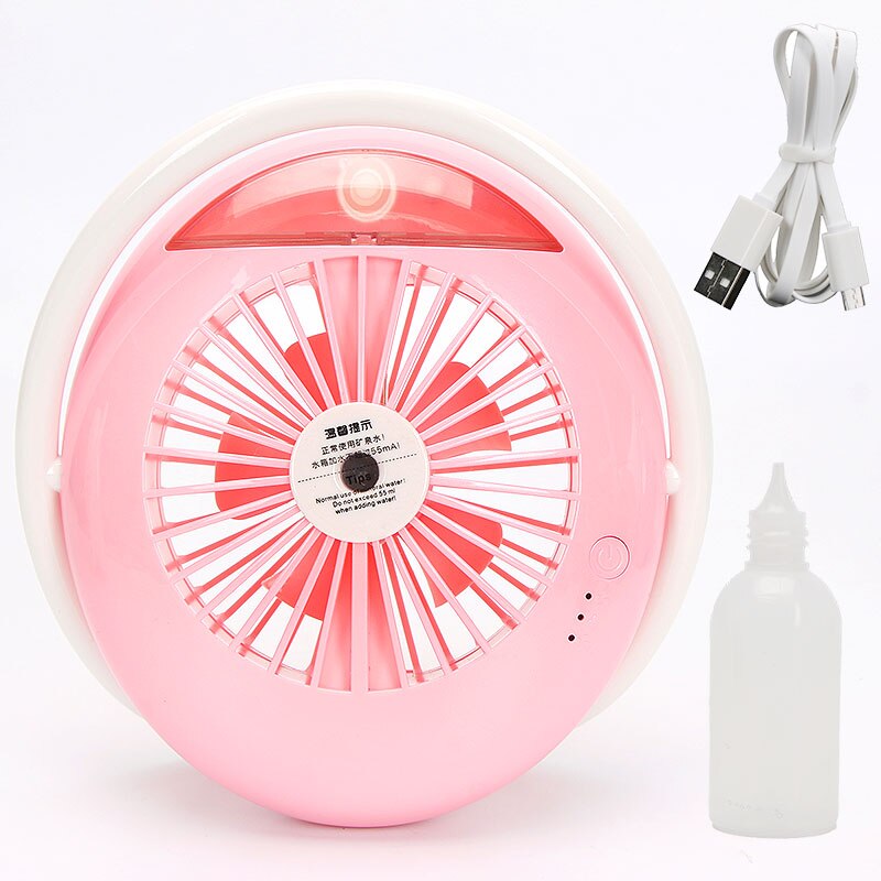 Pink 2000 mah vandsprayventilator usb bærbar køling mute genopladelig ventilator klimaanlæg luftfugter 2 in 1 til hjemmekontor