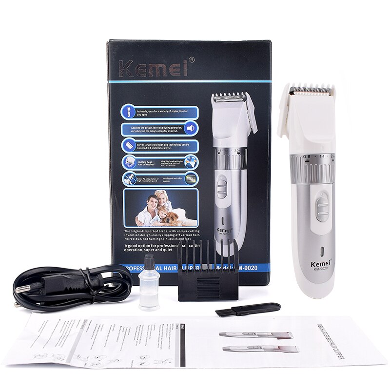 Kemei KM-730 Rechargeable Dry Dual-use Hair Clippers Hair Cutting Machine for Men Trimmer Hair Trimmer Haircut Kit: Silver-Box